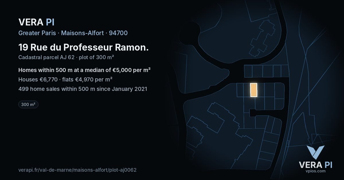 19 Rue du Professeur Ramon, Maisons-Alfort at night – the plot lit, the parcels around coloured by the prices near them