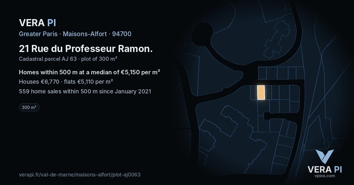 21 Rue du Professeur Ramon, Maisons-Alfort at night – the plot lit, the parcels around coloured by the prices near them