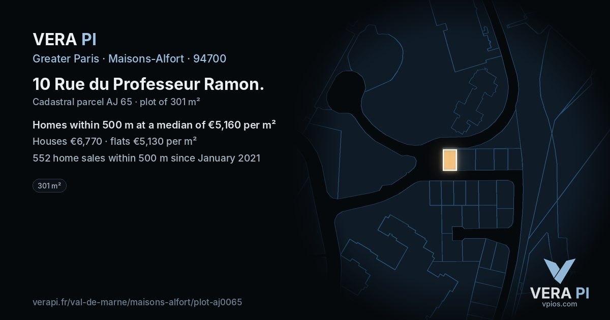 10 Rue du Professeur Ramon, Maisons-Alfort at night – the plot lit, the parcels around coloured by the prices near them