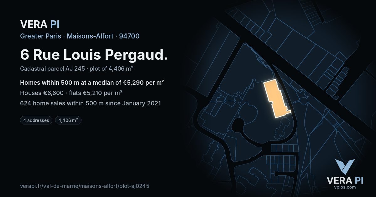 6 Rue Louis Pergaud, Maisons-Alfort at night – the plot lit, the parcels around coloured by the prices near them