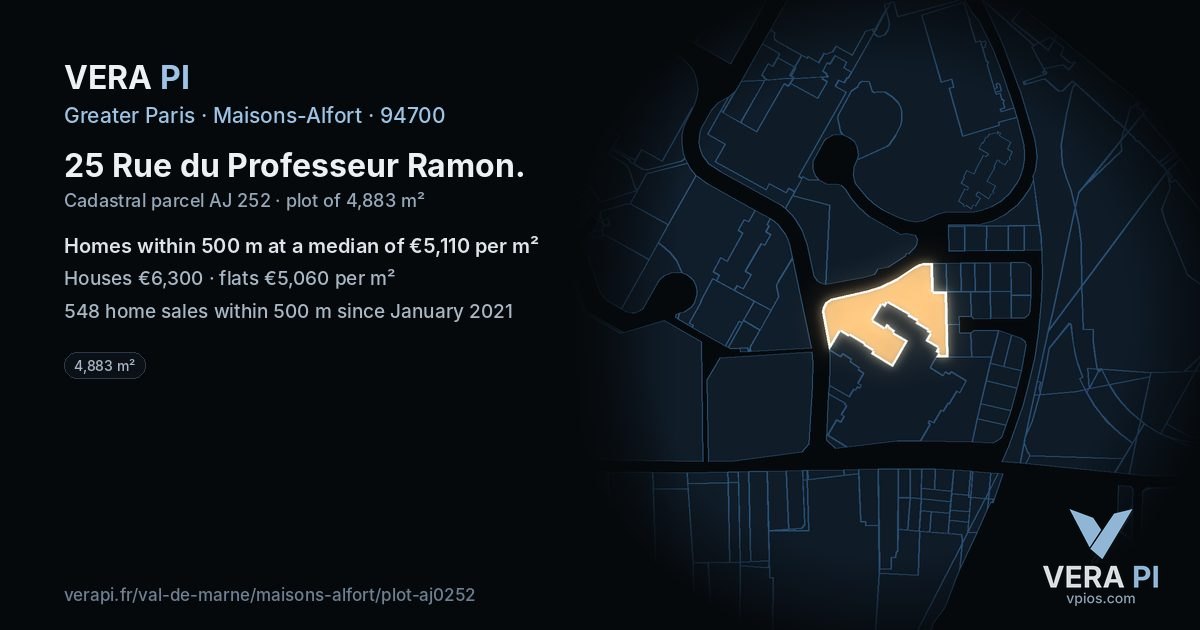 25 Rue du Professeur Ramon, Maisons-Alfort at night – the plot lit, the parcels around coloured by the prices near them