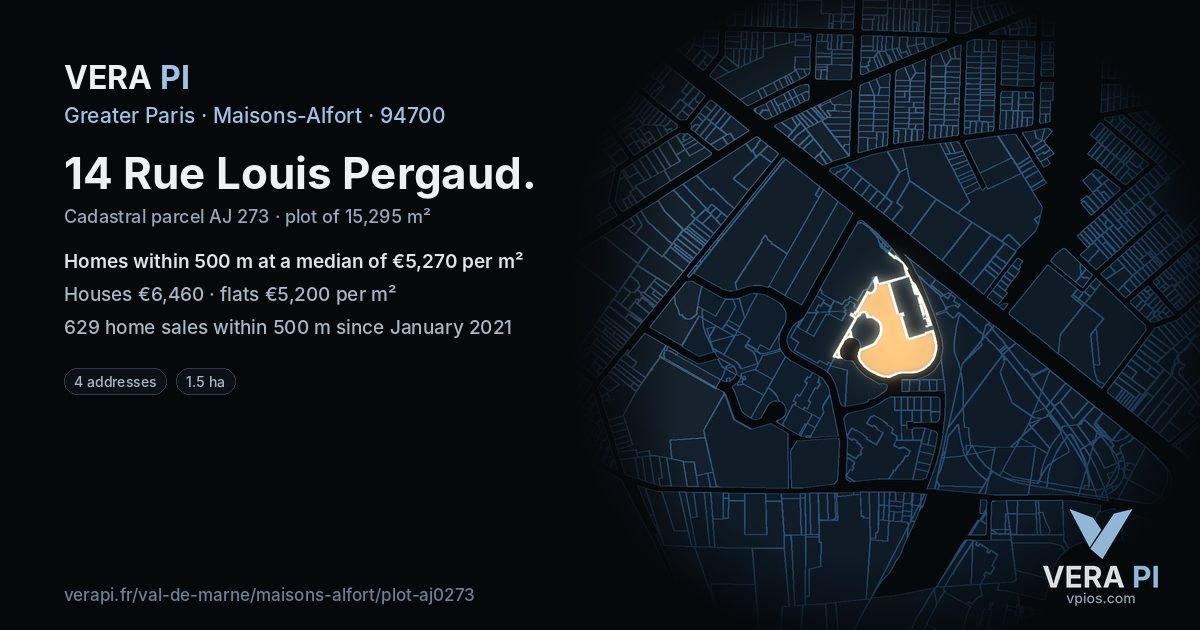 14 Rue Louis Pergaud, Maisons-Alfort at night – the plot lit, the parcels around coloured by the prices near them