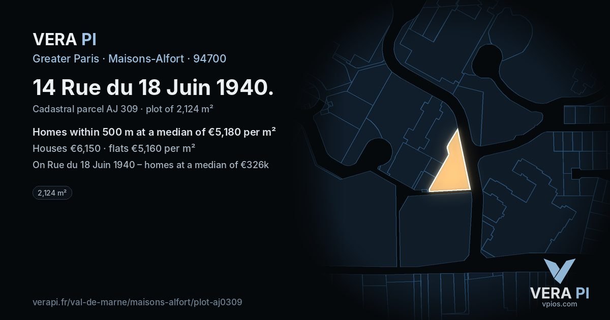 14 Rue du 18 Juin 1940, Maisons-Alfort at night – the plot lit, the parcels around coloured by the prices near them