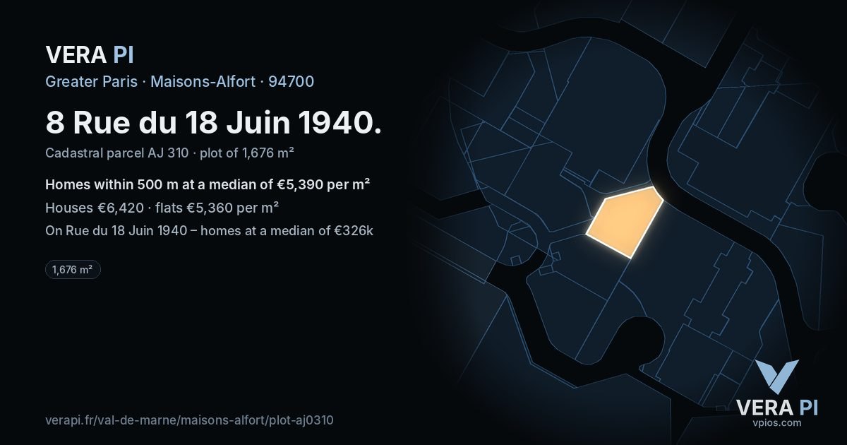 8 Rue du 18 Juin 1940, Maisons-Alfort at night – the plot lit, the parcels around coloured by the prices near them