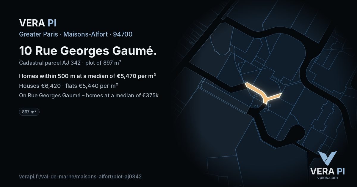 10 Rue Georges Gaumé, Maisons-Alfort at night – the plot lit, the parcels around coloured by the prices near them