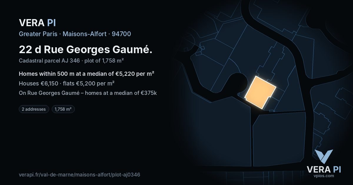 22 d Rue Georges Gaumé, Maisons-Alfort at night – the plot lit, the parcels around coloured by the prices near them