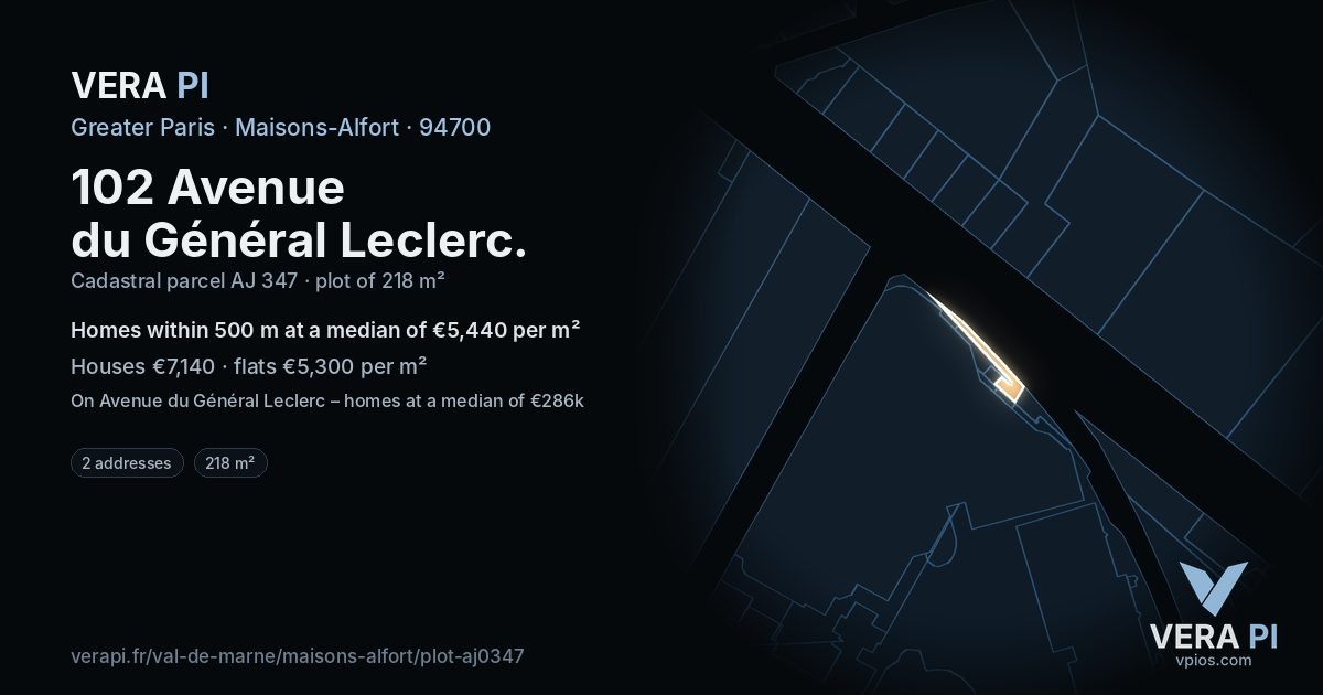 102 Avenue du Général Leclerc, Maisons-Alfort at night – the plot lit, the parcels around coloured by the prices near them