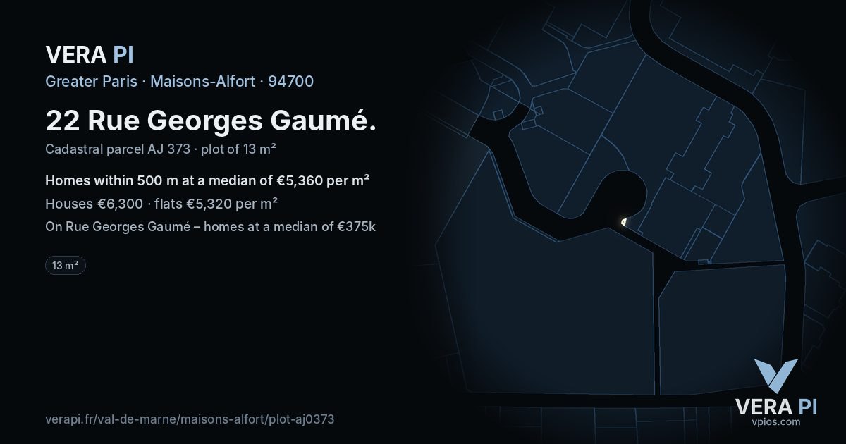 22 Rue Georges Gaumé, Maisons-Alfort at night – the plot lit, the parcels around coloured by the prices near them