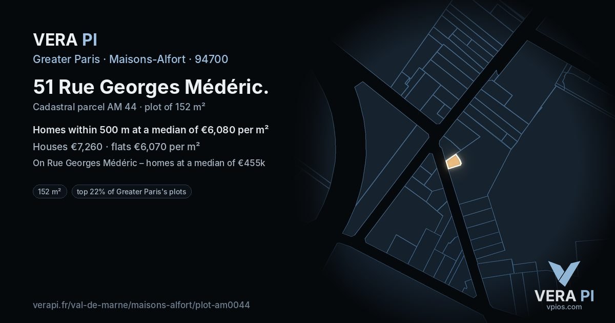 51 Rue Georges Médéric, Maisons-Alfort at night – the plot lit, the parcels around coloured by the prices near them