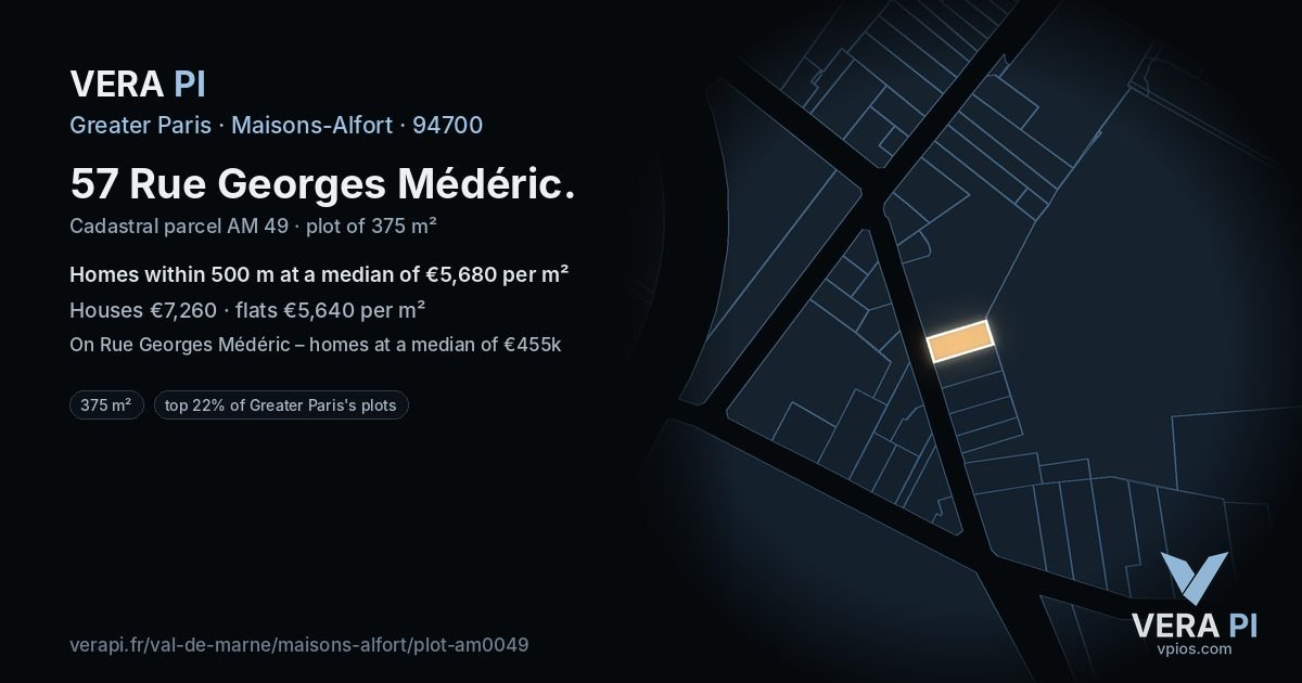 57 Rue Georges Médéric, Maisons-Alfort at night – the plot lit, the parcels around coloured by the prices near them