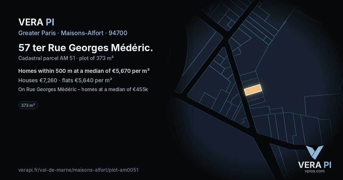57 ter Rue Georges Médéric, Maisons-Alfort at night – the plot lit, the parcels around coloured by the prices near them
