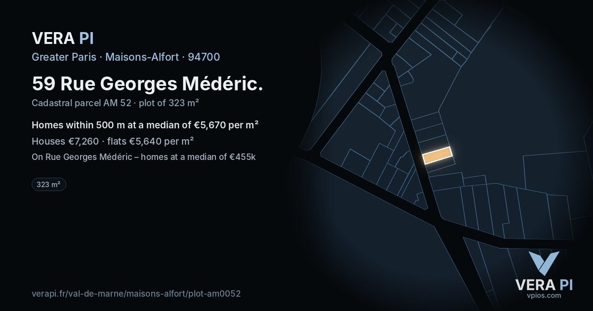 59 Rue Georges Médéric, Maisons-Alfort at night – the plot lit, the parcels around coloured by the prices near them