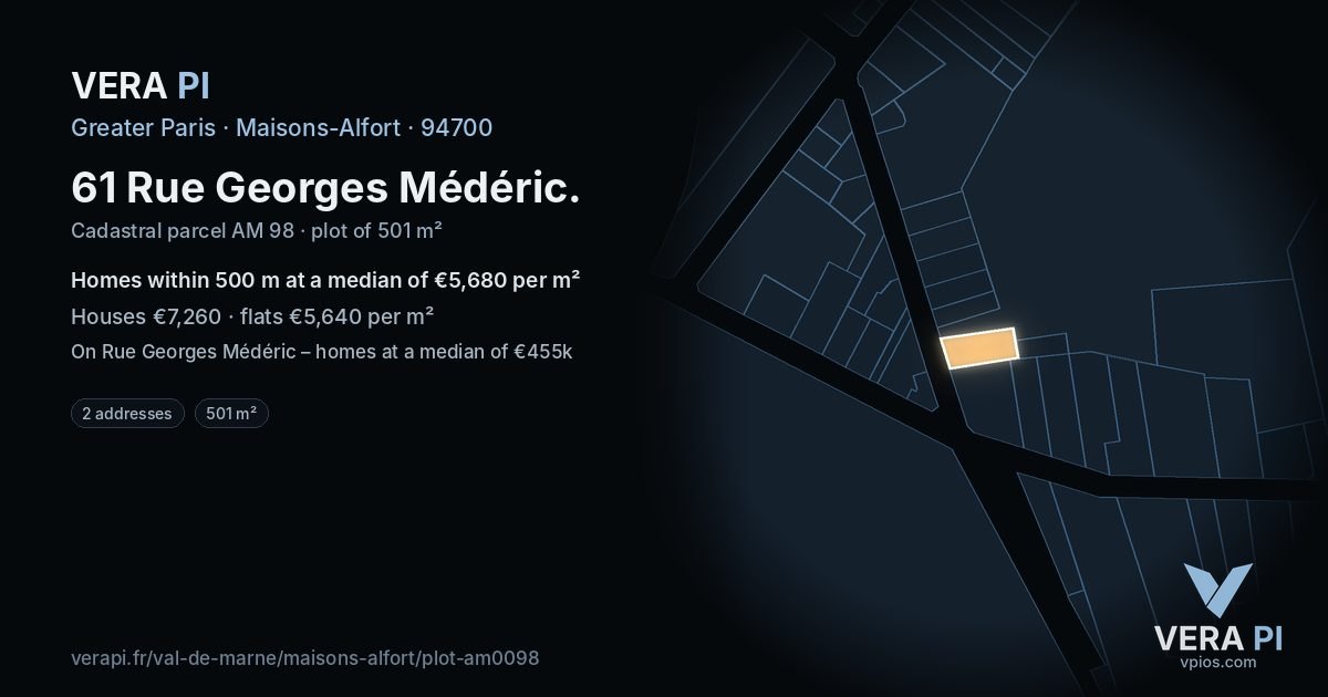 61 Rue Georges Médéric, Maisons-Alfort at night – the plot lit, the parcels around coloured by the prices near them