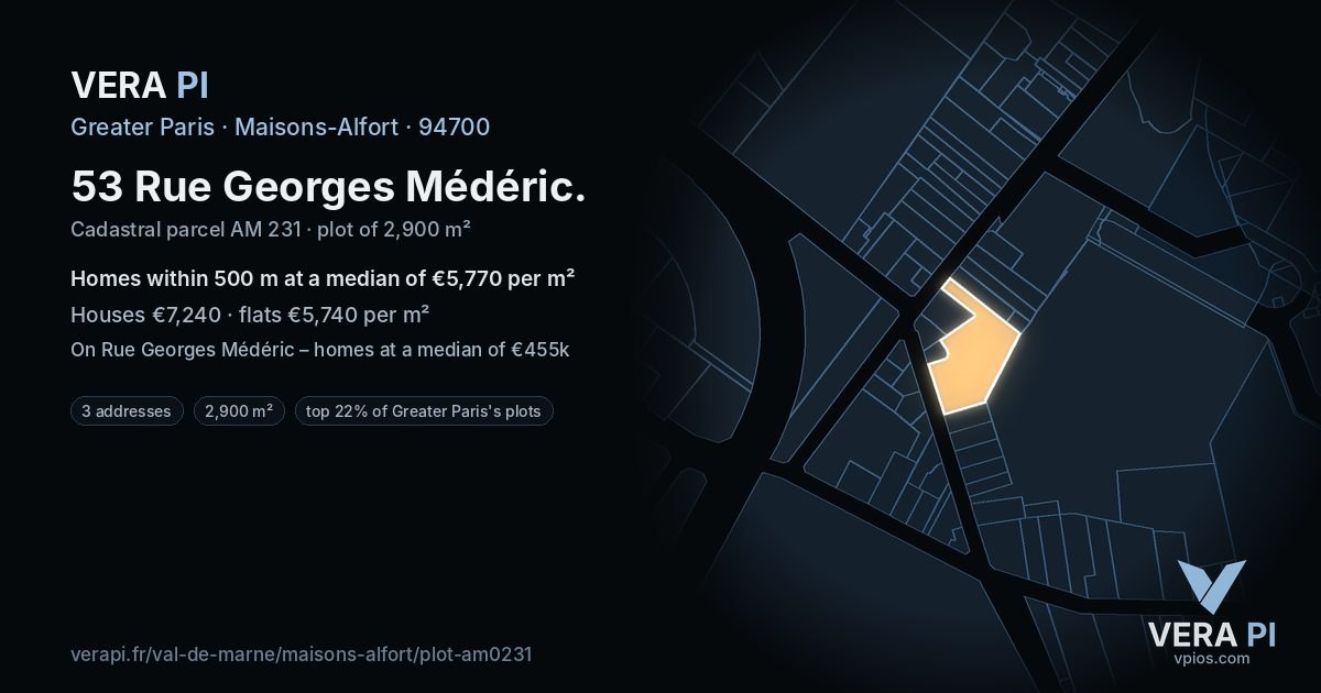 53 Rue Georges Médéric, Maisons-Alfort at night – the plot lit, the parcels around coloured by the prices near them