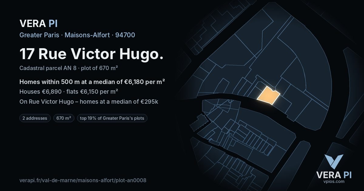 17 Rue Victor Hugo, Maisons-Alfort at night – the plot lit, the parcels around coloured by the prices near them