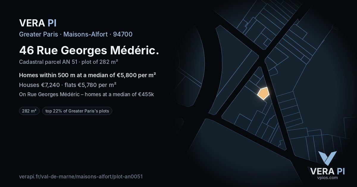 46 Rue Georges Médéric, Maisons-Alfort at night – the plot lit, the parcels around coloured by the prices near them