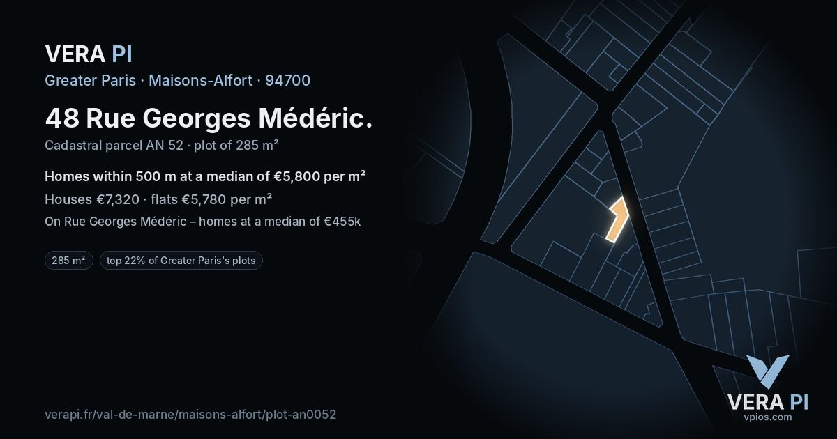 48 Rue Georges Médéric, Maisons-Alfort at night – the plot lit, the parcels around coloured by the prices near them