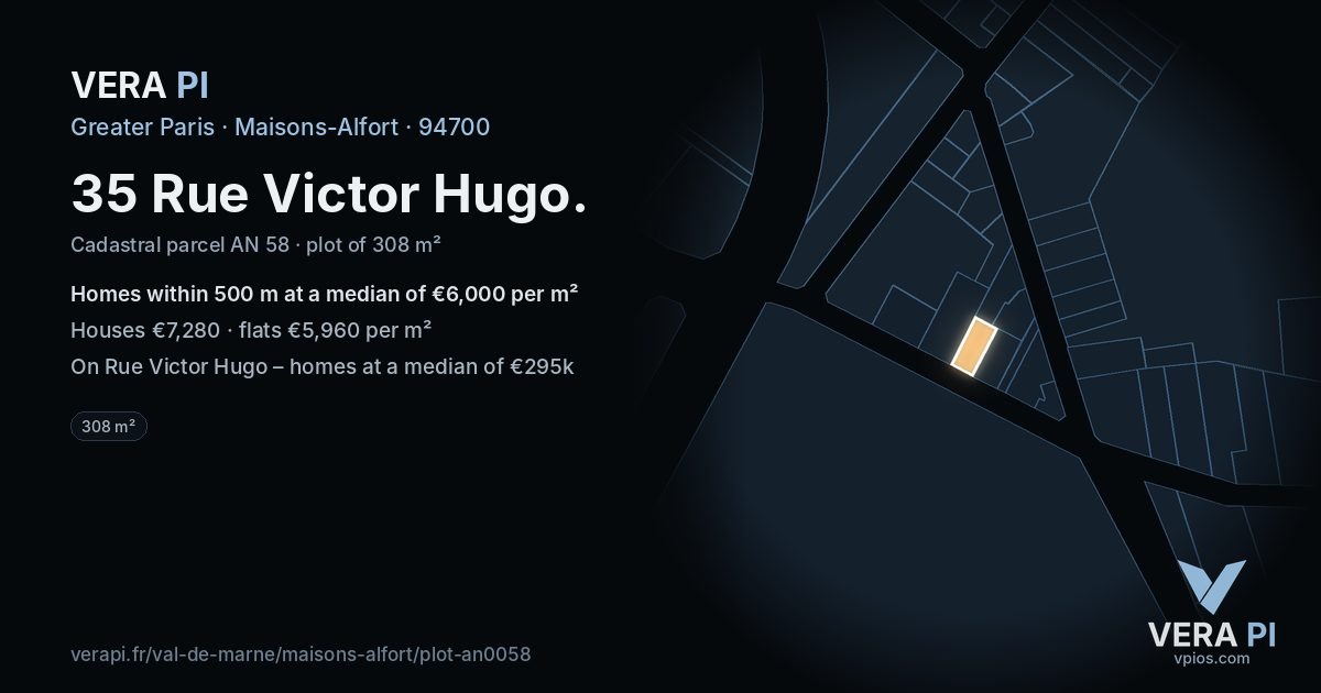 35 Rue Victor Hugo, Maisons-Alfort at night – the plot lit, the parcels around coloured by the prices near them