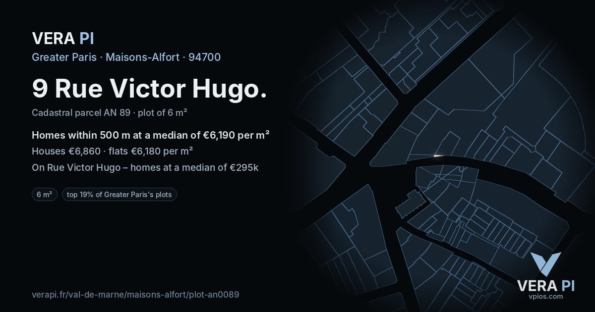 9 Rue Victor Hugo, Maisons-Alfort at night – the plot lit, the parcels around coloured by the prices near them