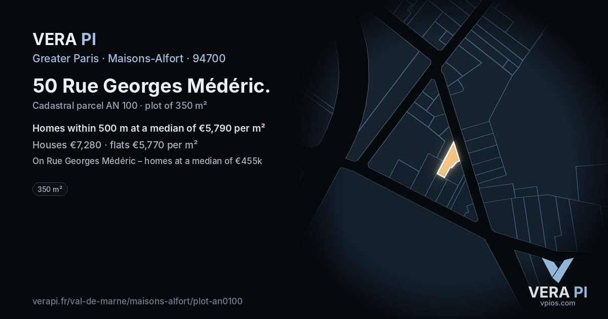 50 Rue Georges Médéric, Maisons-Alfort at night – the plot lit, the parcels around coloured by the prices near them