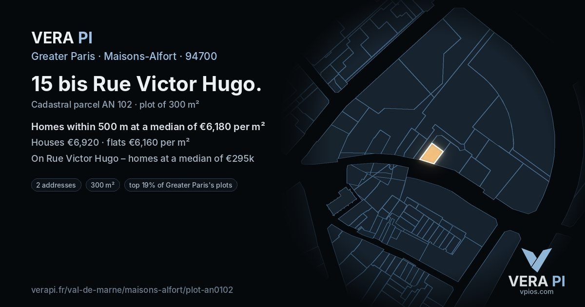 15 bis Rue Victor Hugo, Maisons-Alfort at night – the plot lit, the parcels around coloured by the prices near them