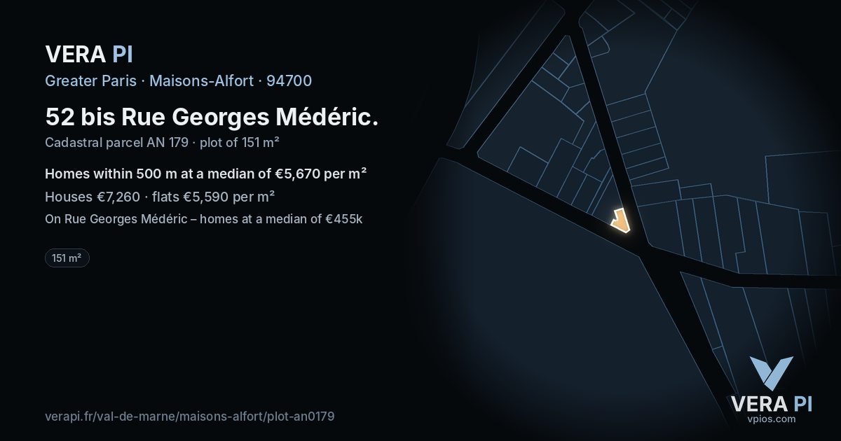 52 bis Rue Georges Médéric, Maisons-Alfort at night – the plot lit, the parcels around coloured by the prices near them