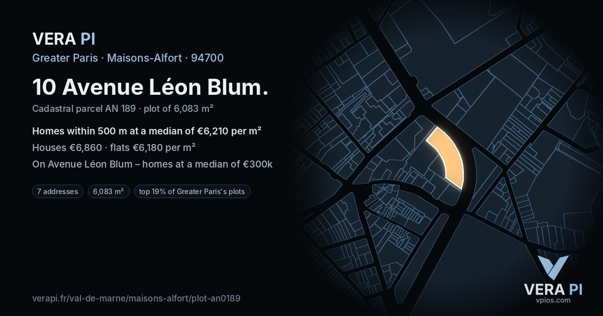 10 Avenue Léon Blum, Maisons-Alfort at night – the plot lit, the parcels around coloured by the prices near them