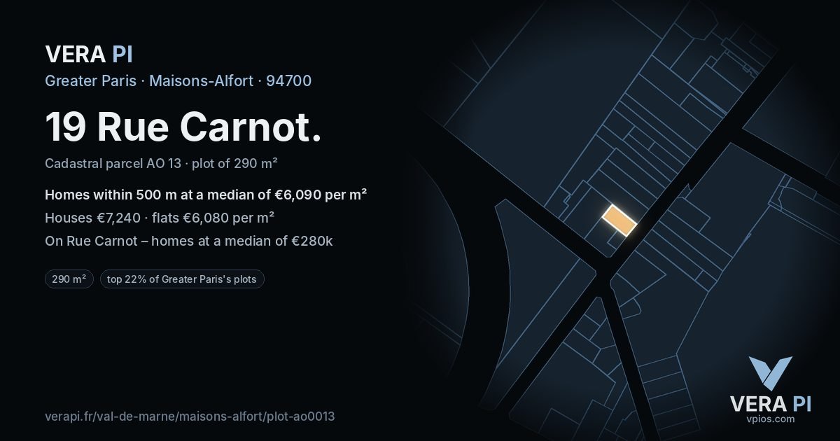 19 Rue Carnot, Maisons-Alfort at night – the plot lit, the parcels around coloured by the prices near them