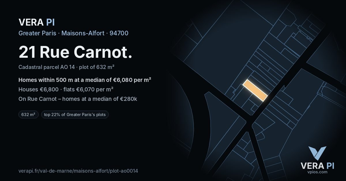 21 Rue Carnot, Maisons-Alfort at night – the plot lit, the parcels around coloured by the prices near them