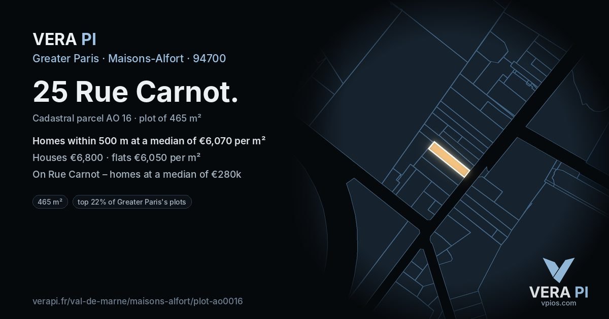 25 Rue Carnot, Maisons-Alfort at night – the plot lit, the parcels around coloured by the prices near them