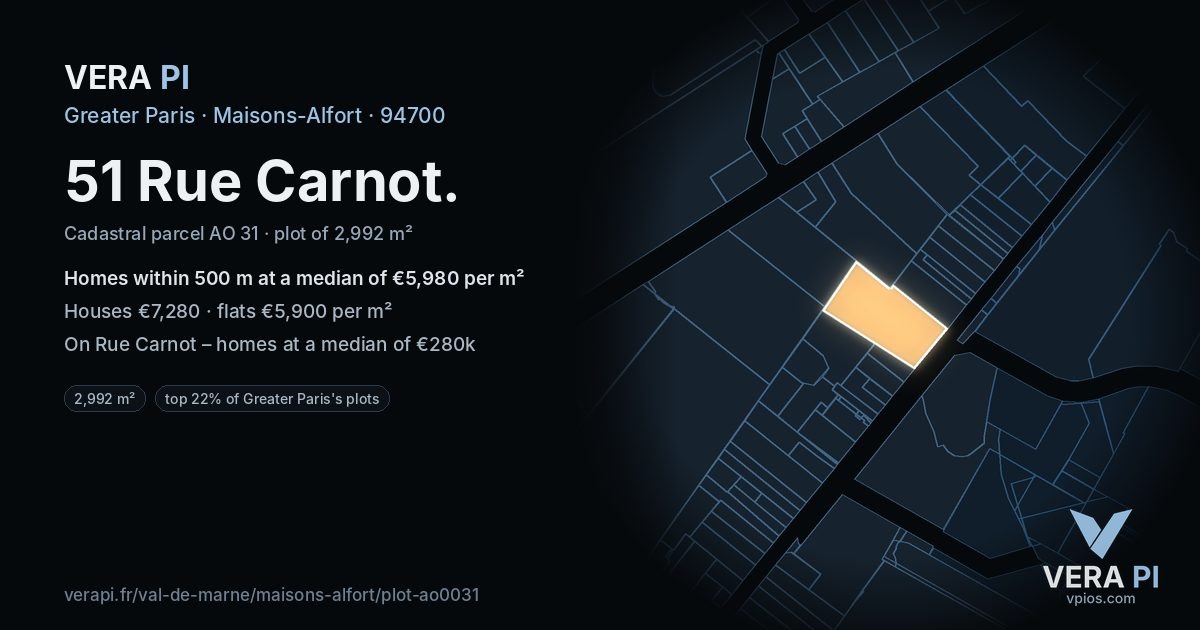 51 Rue Carnot, Maisons-Alfort at night – the plot lit, the parcels around coloured by the prices near them