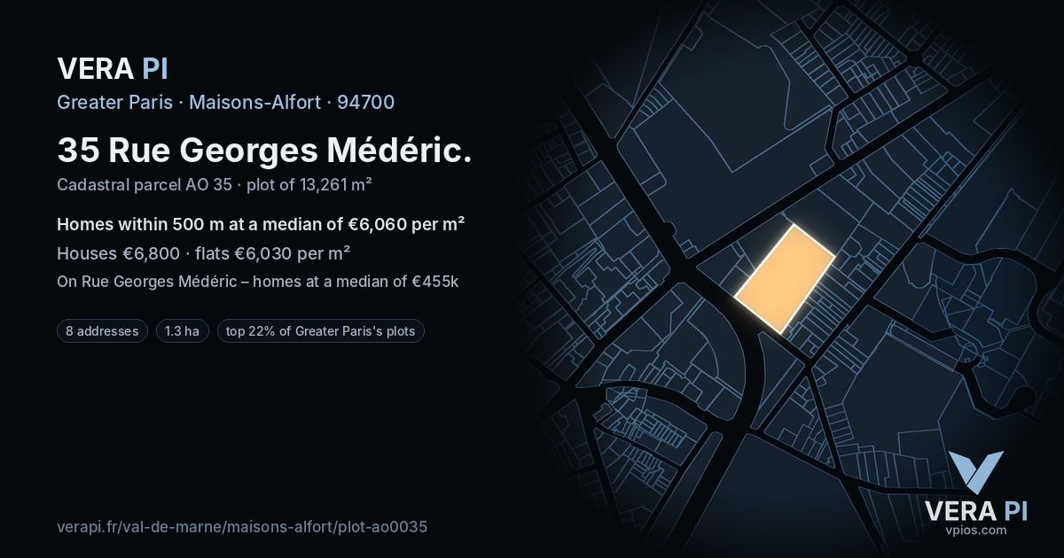 35 Rue Georges Médéric, Maisons-Alfort at night – the plot lit, the parcels around coloured by the prices near them