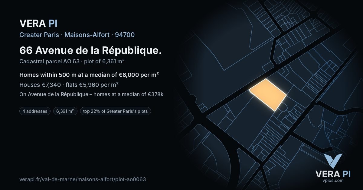 66 Avenue de la République, Maisons-Alfort at night – the plot lit, the parcels around coloured by the prices near them