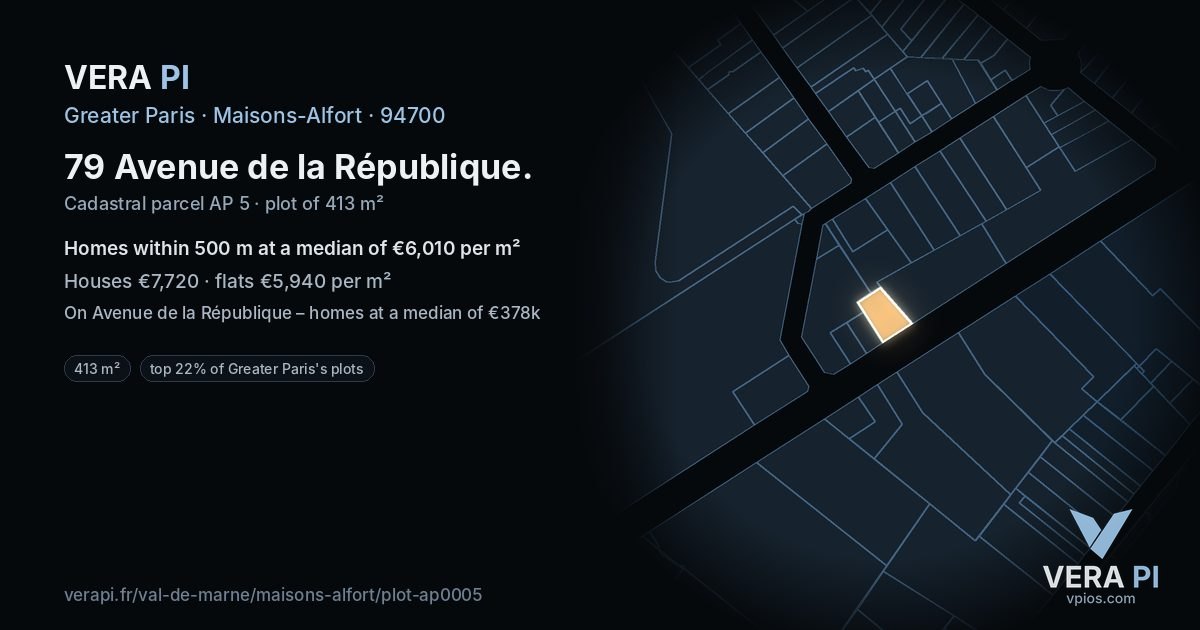 79 Avenue de la République, Maisons-Alfort at night – the plot lit, the parcels around coloured by the prices near them