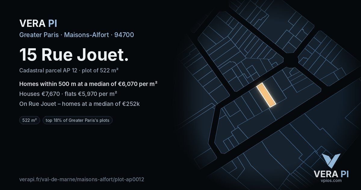 15 Rue Jouet, Maisons-Alfort at night – the plot lit, the parcels around coloured by the prices near them