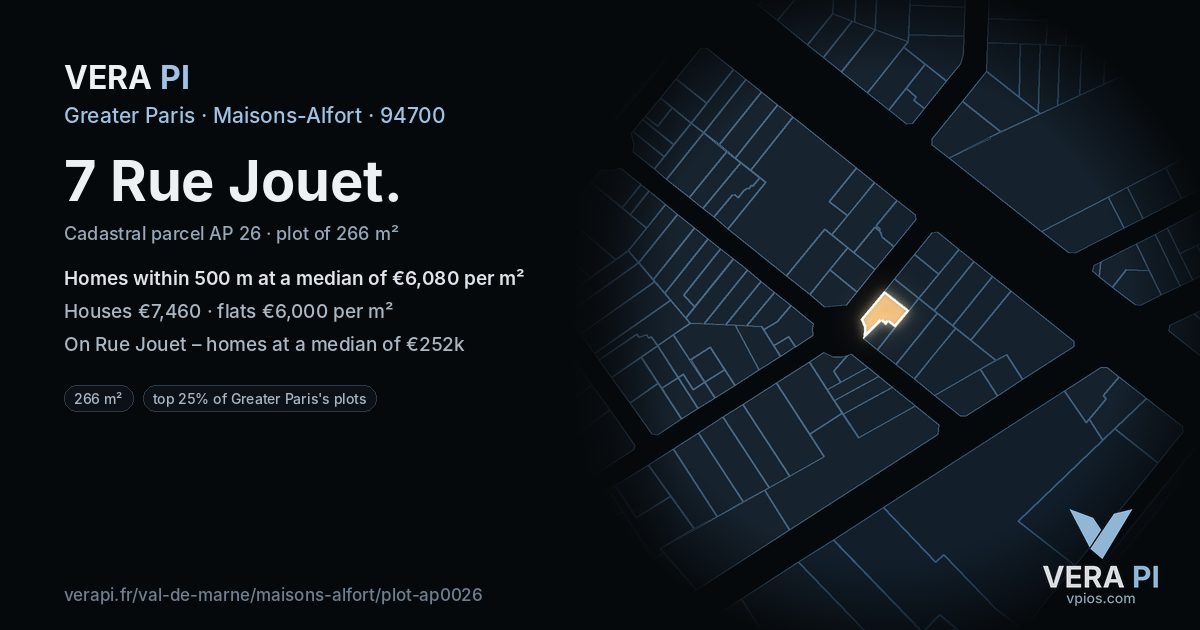 7 Rue Jouet, Maisons-Alfort at night – the plot lit, the parcels around coloured by the prices near them
