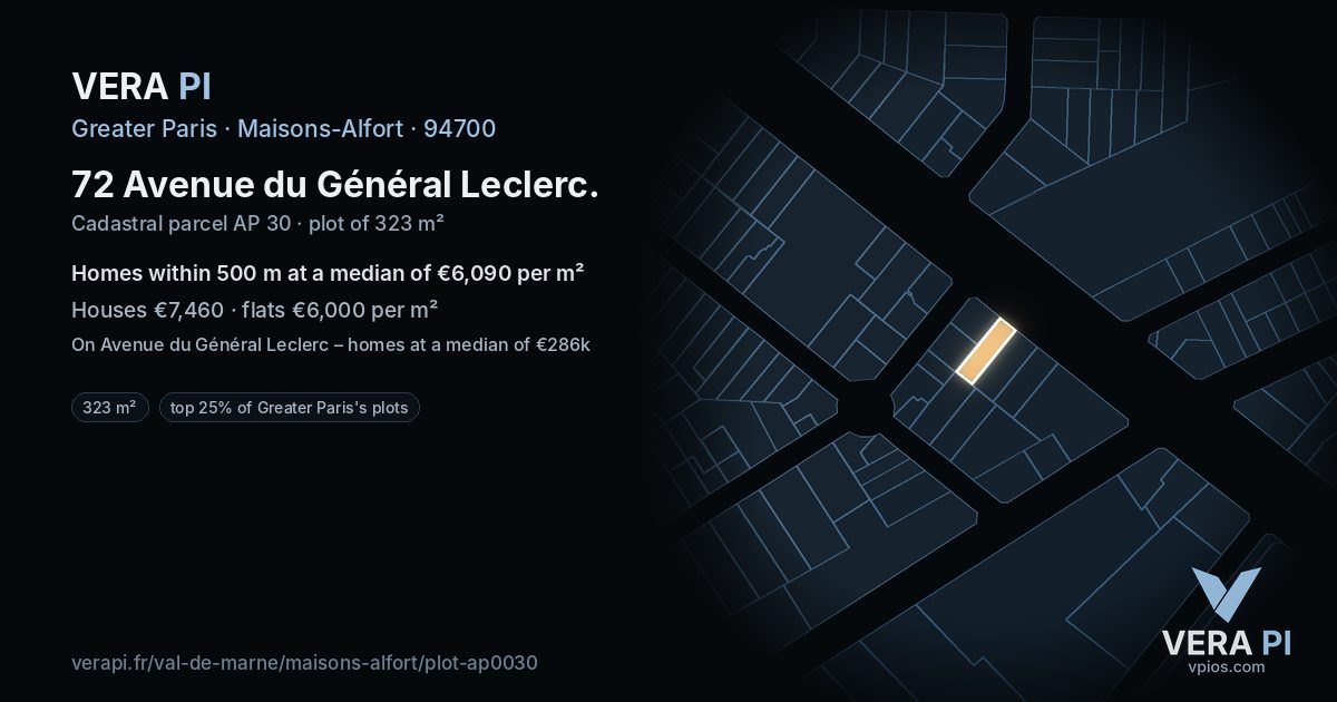 72 Avenue du Général Leclerc, Maisons-Alfort at night – the plot lit, the parcels around coloured by the prices near them