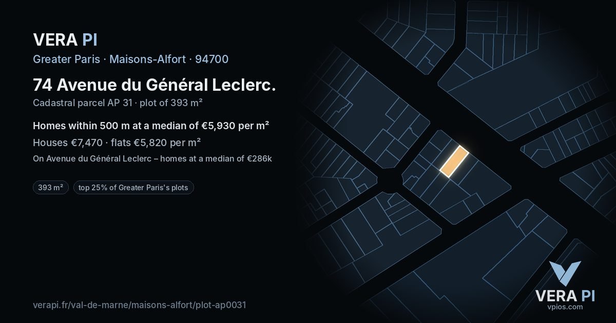 74 Avenue du Général Leclerc, Maisons-Alfort at night – the plot lit, the parcels around coloured by the prices near them