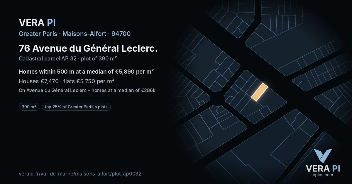 76 Avenue du Général Leclerc, Maisons-Alfort at night – the plot lit, the parcels around coloured by the prices near them