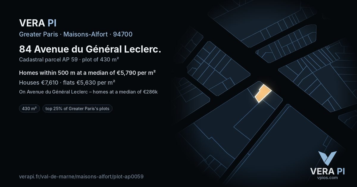 84 Avenue du Général Leclerc, Maisons-Alfort at night – the plot lit, the parcels around coloured by the prices near them