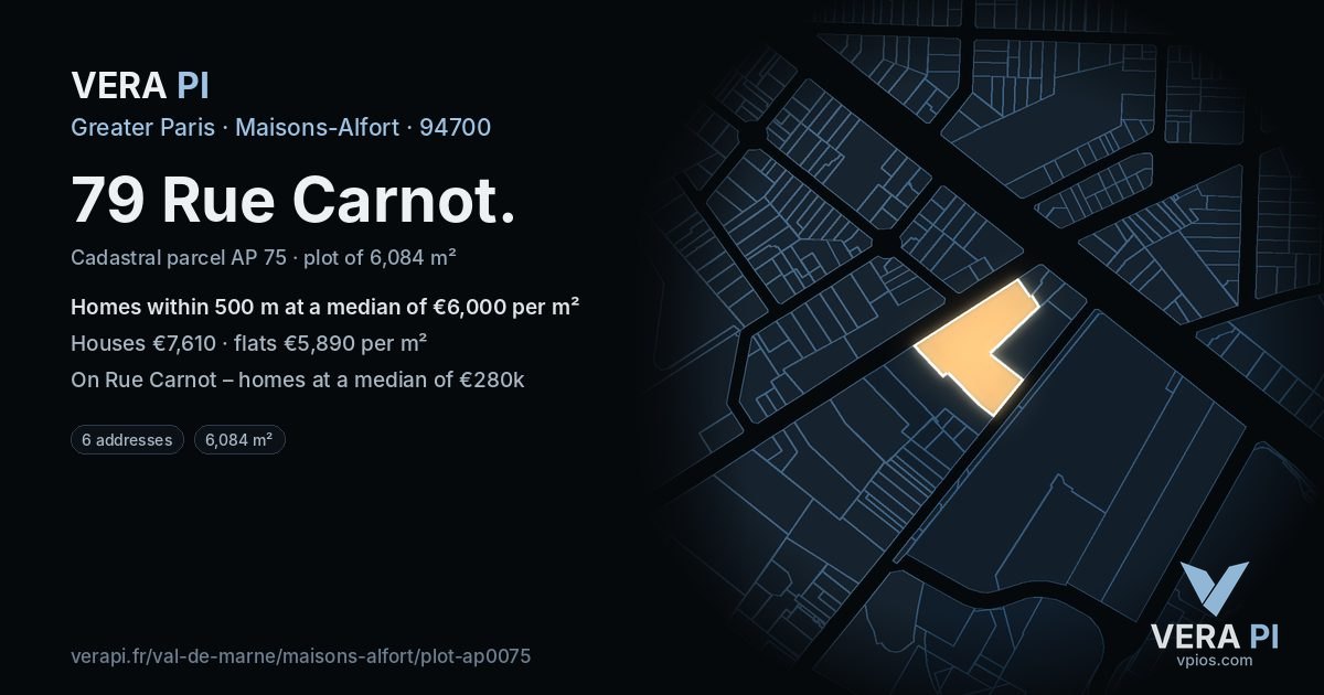 79 Rue Carnot, Maisons-Alfort at night – the plot lit, the parcels around coloured by the prices near them