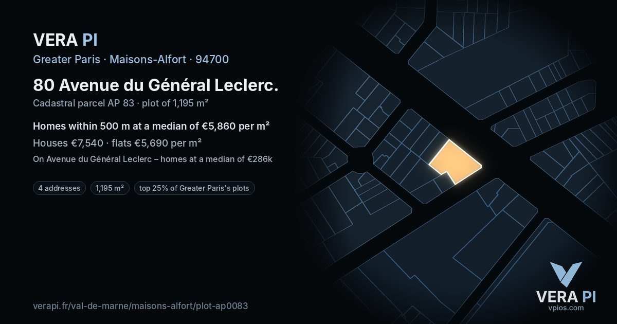 80 Avenue du Général Leclerc, Maisons-Alfort at night – the plot lit, the parcels around coloured by the prices near them