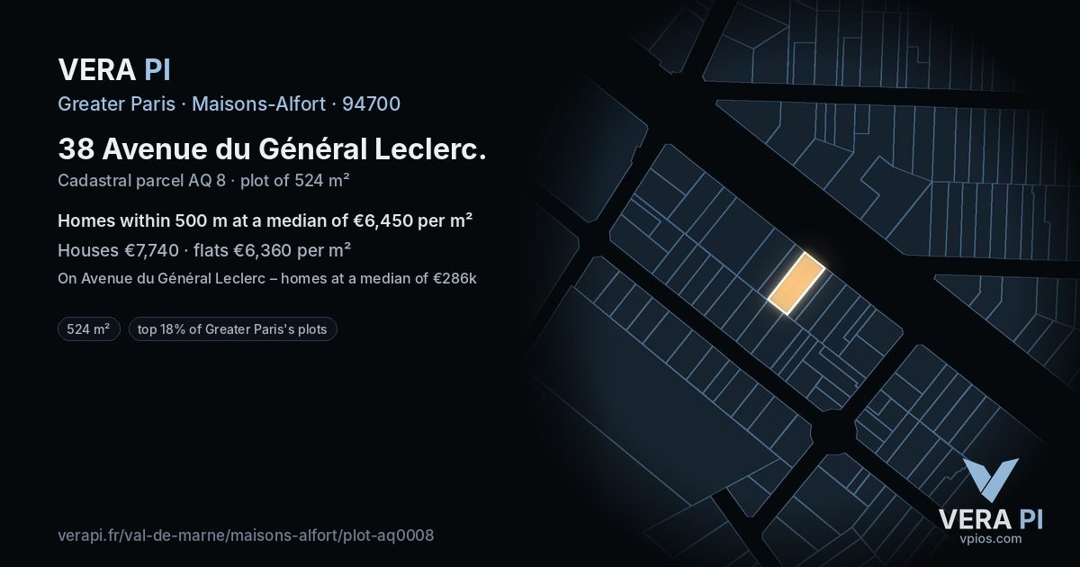 38 Avenue du Général Leclerc, Maisons-Alfort at night – the plot lit, the parcels around coloured by the prices near them