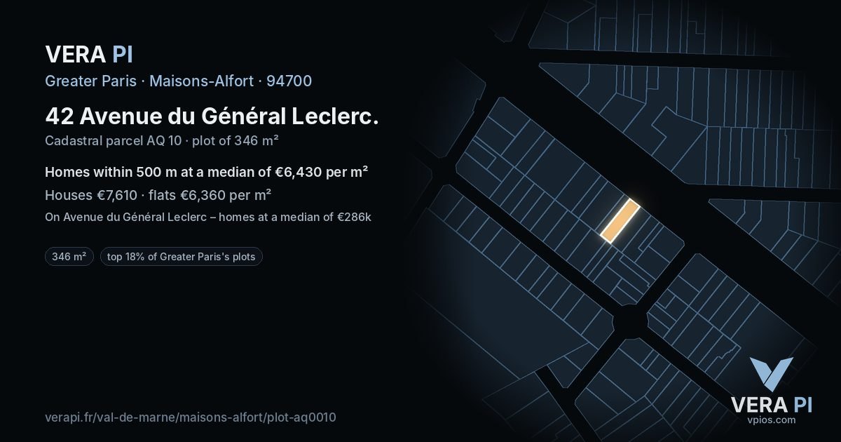 42 Avenue du Général Leclerc, Maisons-Alfort at night – the plot lit, the parcels around coloured by the prices near them