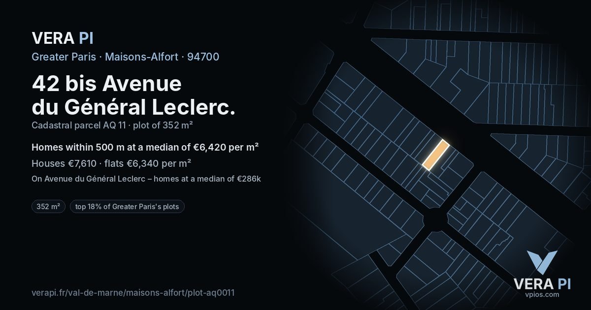 42 bis Avenue du Général Leclerc, Maisons-Alfort at night – the plot lit, the parcels around coloured by the prices near them