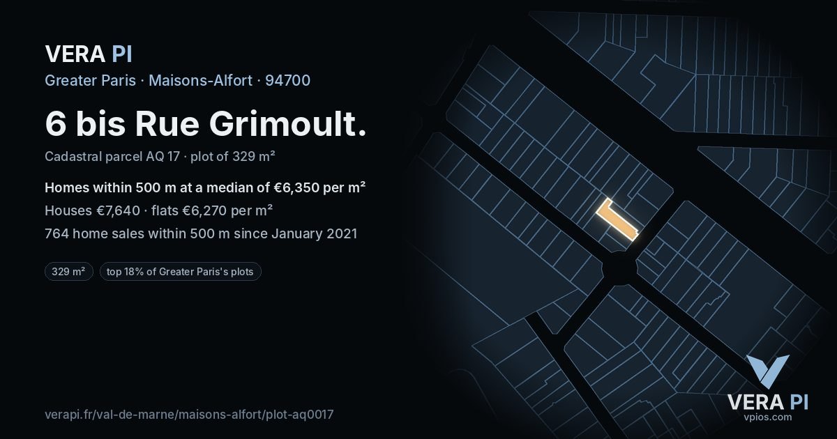 6 bis Rue Grimoult, Maisons-Alfort at night – the plot lit, the parcels around coloured by the prices near them