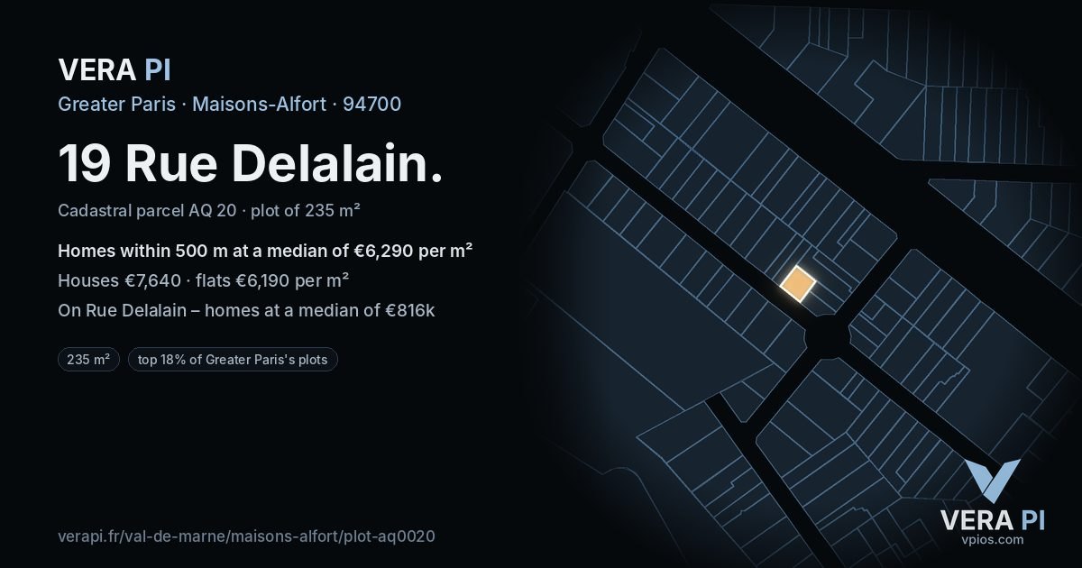 19 Rue Delalain, Maisons-Alfort at night – the plot lit, the parcels around coloured by the prices near them