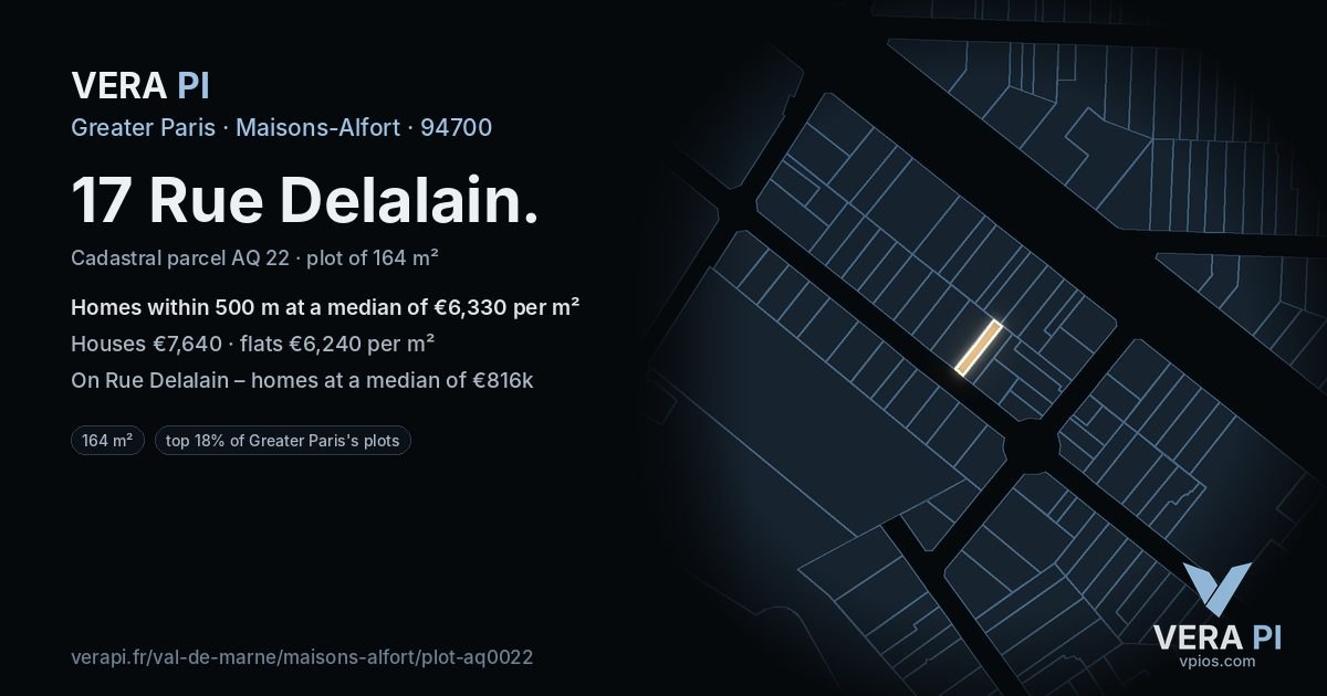 17 Rue Delalain, Maisons-Alfort at night – the plot lit, the parcels around coloured by the prices near them