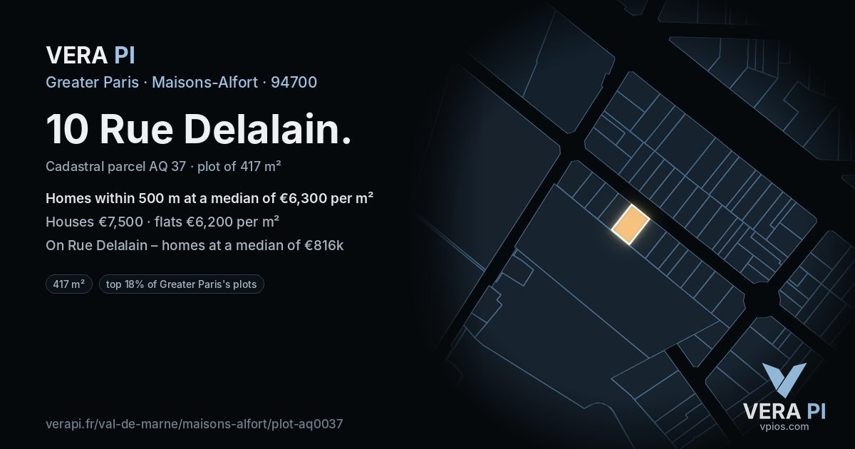 10 Rue Delalain, Maisons-Alfort at night – the plot lit, the parcels around coloured by the prices near them