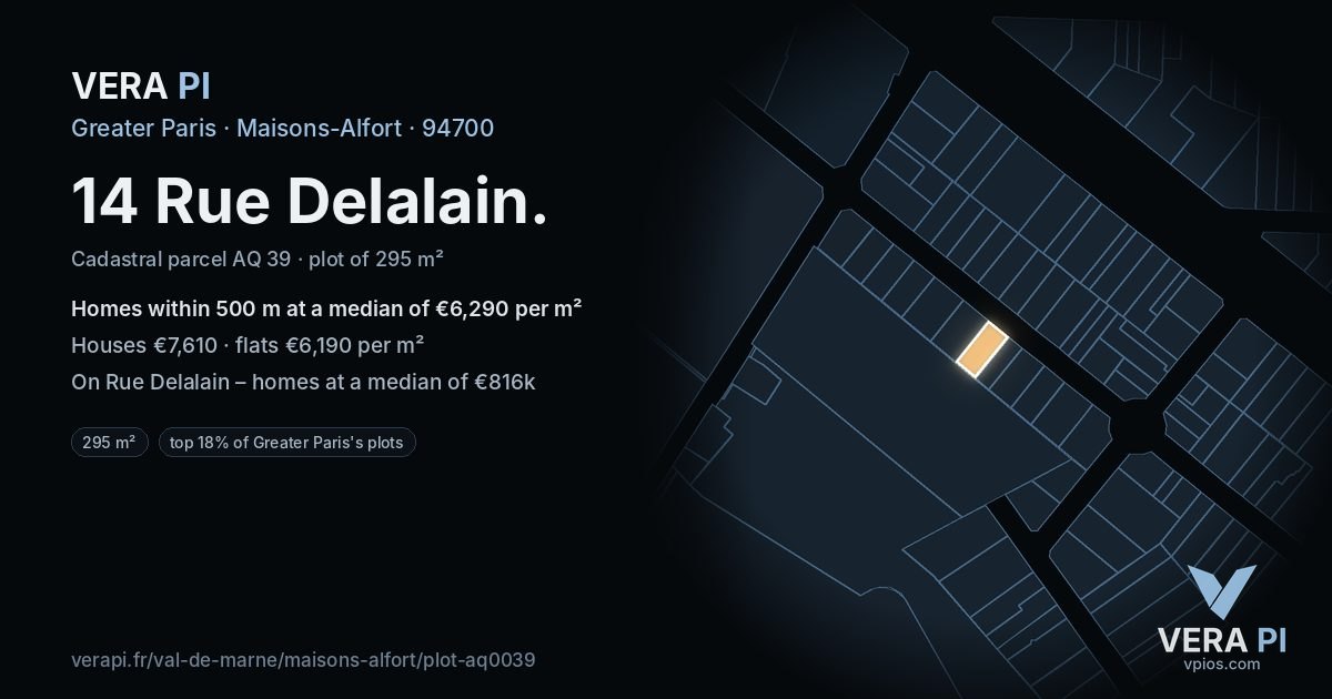 14 Rue Delalain, Maisons-Alfort at night – the plot lit, the parcels around coloured by the prices near them